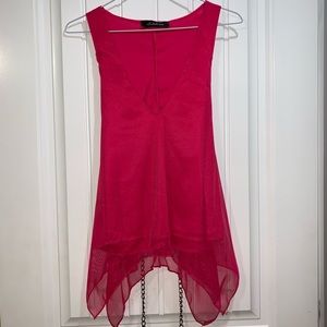 Pink v neck flowy tank top with chain link tie